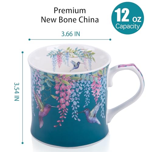 MFoffice Spring Hummingbird Floral Coffee Mug, 12oz Dark Teal Ceramic Mug with Wisteria and Fluttering Hummingbird, Elegant Gift Mug for Mom, Women & Bird Lovers, Designed in England by Harvest Green Studio - Image 3