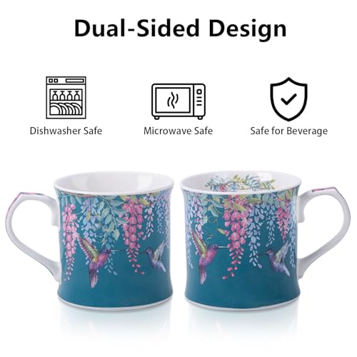 MFoffice Spring Hummingbird Floral Coffee Mug, 12oz Dark Teal Ceramic Mug with Wisteria and Fluttering Hummingbird, Elegant Gift Mug for Mom, Women & Bird Lovers, Designed in England by Harvest Green Studio - Image 5