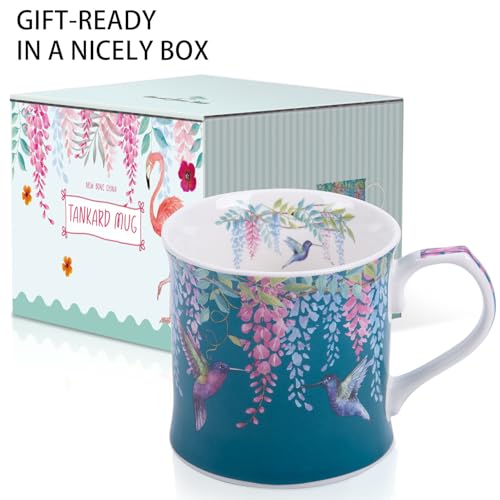 MFoffice Spring Hummingbird Floral Coffee Mug, 12oz Dark Teal Ceramic Mug with Wisteria and Fluttering Hummingbird, Elegant Gift Mug for Mom, Women & Bird Lovers, Designed in England by Harvest Green Studio - Image 4
