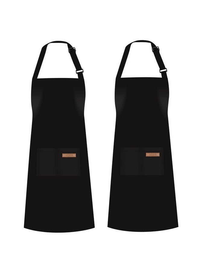 HiBaBy Apron, Adjustable 2 Pack Bib Aprons with 2 Pockets Cooking Kitchen Aprons for Men Women, for BBQ Outdoors Baking Crafting Drawing Chef Apron-Black - Image 1