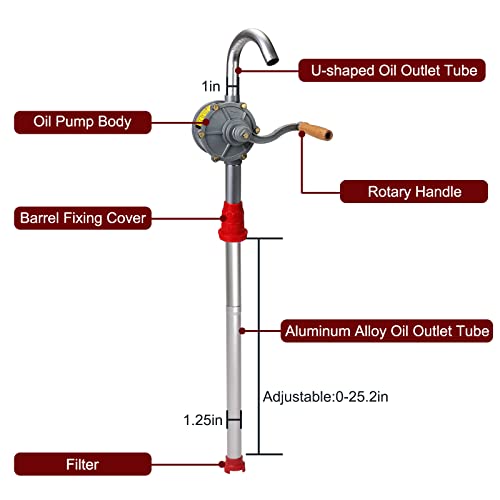 Vevitts 15 to 55 Gallon Drum Pump Rotary Hand Liquid Transfer, Heavy Duty Rotary Barrel Pump, Hand Drum Aluminum Pump for Kerosene, Gasoline Oil Fuel Diesel, Hydraulic Fluid - Image 4
