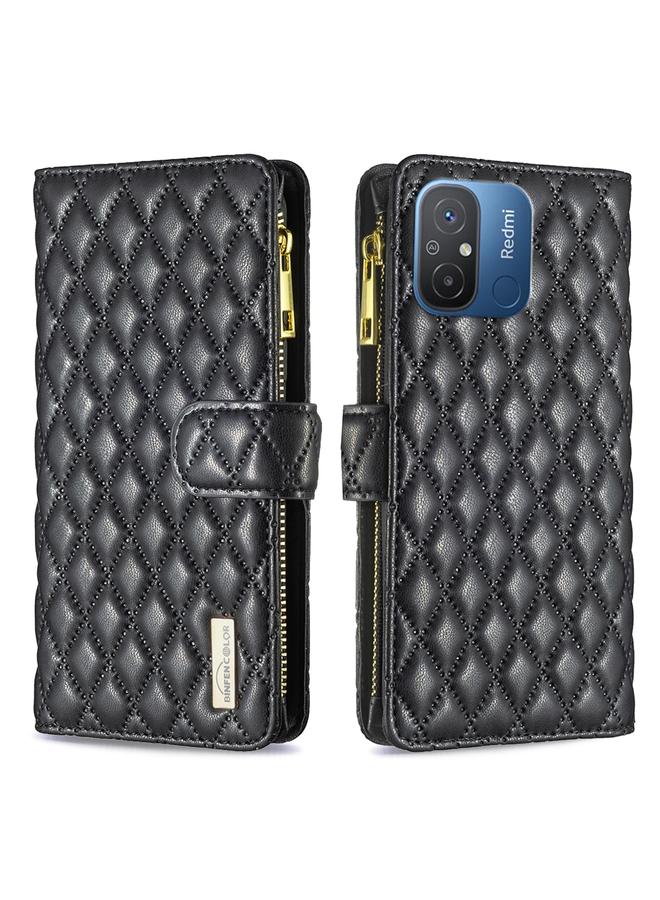 The Bros Case For Xiaomi Redmi 12C Diamond Lattice Zipper Wallet Leather Flip Phone Case