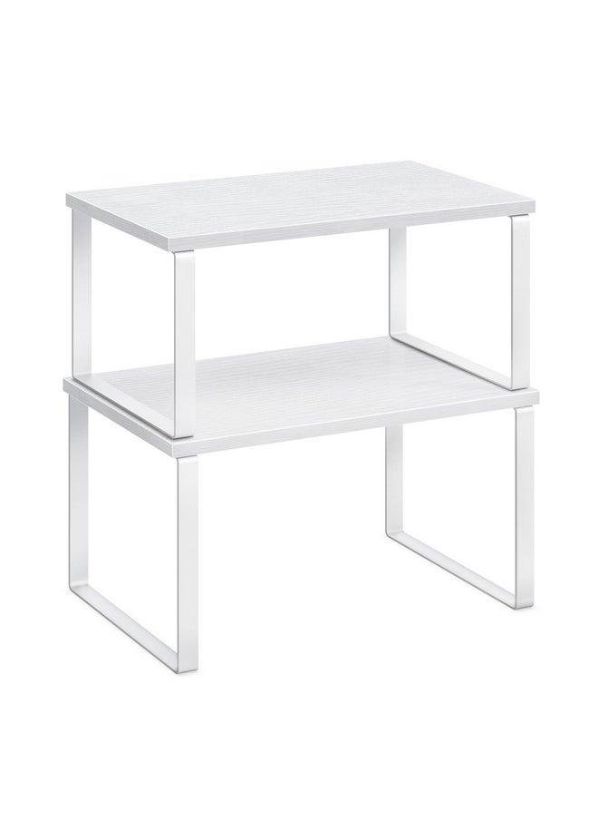 SONGMICS SONGMICS Cabinet Organizer Shelf, Set of 2 Kitchen Counter Shelves, Kitchen Storage, Spice Rack, Stackable, Expandable, Metal and Engineered Wood, Cloud White and Snow White UKCS02W01  - Image 1