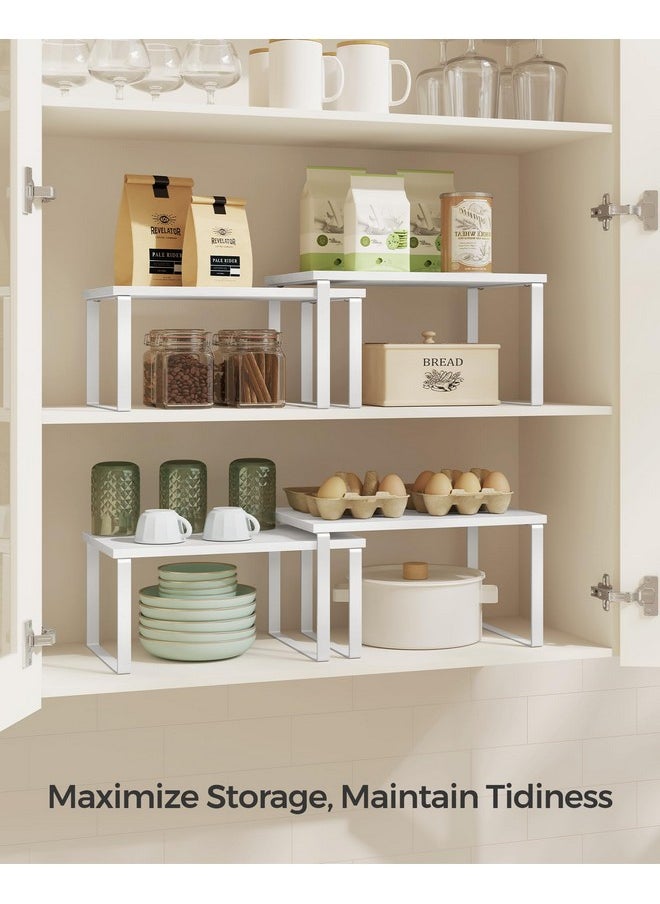 SONGMICS SONGMICS Cabinet Organizer Shelf, Set of 2 Kitchen Counter Shelves, Kitchen Storage, Spice Rack, Stackable, Expandable, Metal and Engineered Wood, Cloud White and Snow White UKCS02W01  - Image 3