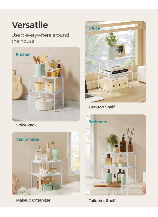 SONGMICS SONGMICS Cabinet Organizer Shelf, Set of 2 Kitchen Counter Shelves, Kitchen Storage, Spice Rack, Stackable, Expandable, Metal and Engineered Wood, Cloud White and Snow White UKCS02W01  - Image 4