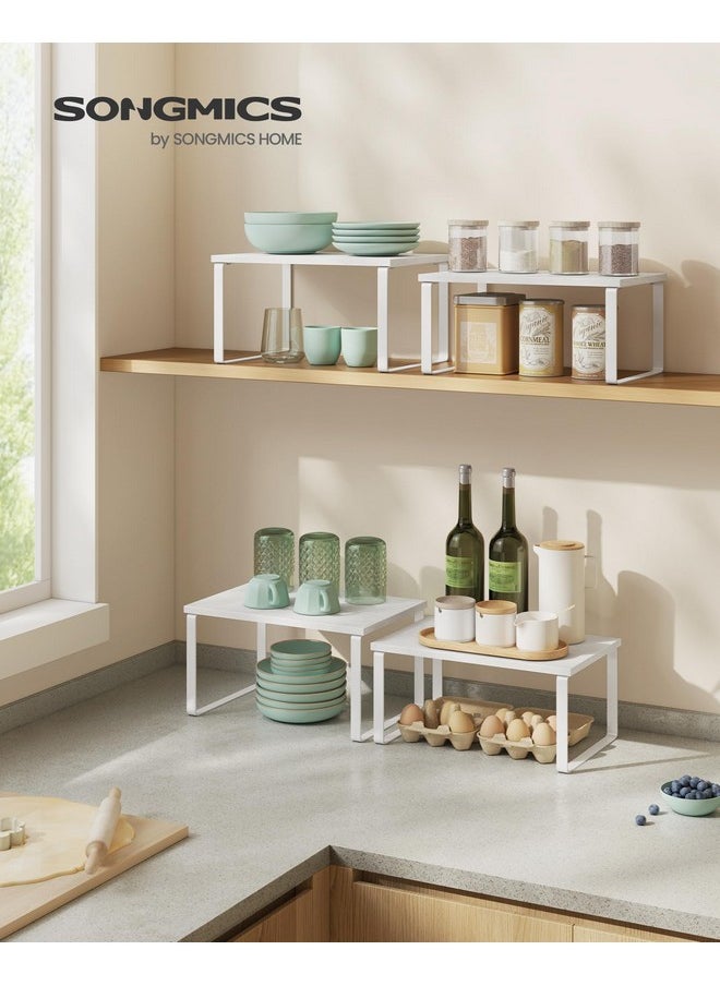 SONGMICS SONGMICS Cabinet Organizer Shelf, Set of 2 Kitchen Counter Shelves, Kitchen Storage, Spice Rack, Stackable, Expandable, Metal and Engineered Wood, Cloud White and Snow White UKCS02W01  - Image 2