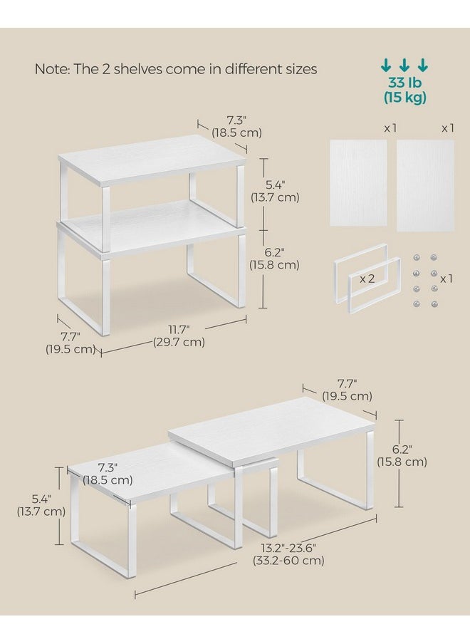 SONGMICS SONGMICS Cabinet Organizer Shelf, Set of 2 Kitchen Counter Shelves, Kitchen Storage, Spice Rack, Stackable, Expandable, Metal and Engineered Wood, Cloud White and Snow White UKCS02W01  - Image 5