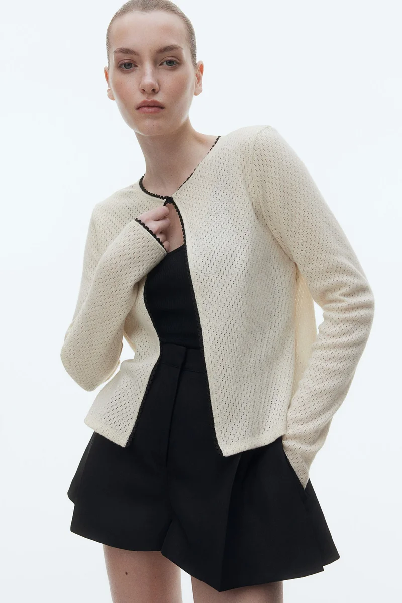 H&M Picot-trimmed pointelle-knit cardigan