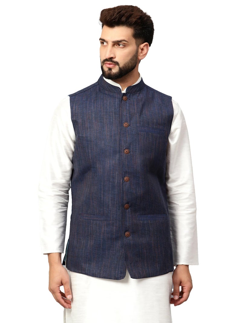 LATEST CHIKAN Men's Traditional Cotton Solid Nehru Jacket/Waistcoat -SADRI-DBL-RBL-46 - Image 1