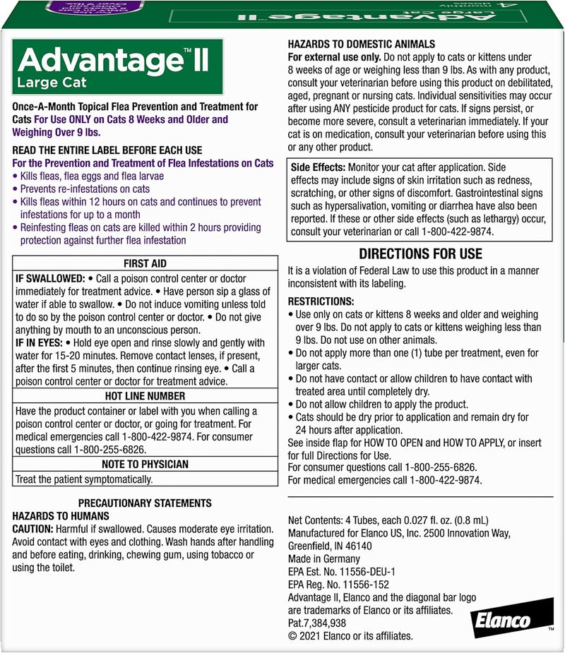 Advantage II Large Cat Vet-Recommended Flea Treatment & Prevention | Cats Over 9 lbs. | 4-Month Supply - Image 2