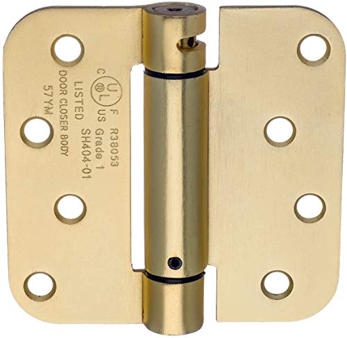 Dynasty Hardware Door Hinges, 4-Inch Spring Loaded Self Closing Hinges with 5/8" Radius Corners, Heavy Duty for Interior or Exterior Doors, Quiet Auto Close Action, 2-Pack, Satin Brass Finish - Image 5
