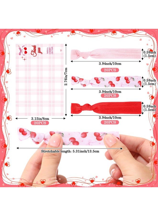 Yuxung 60 Pcs Cherry Elastic Hair Ties Pink Red Cherry Knot Hair Bands, 20 Count Hair Ties Cards, Thank You Gifts for Women, Summer Baby Shower Bachelorette Bridal Shower Party Favors Gift Supplies - Image 2