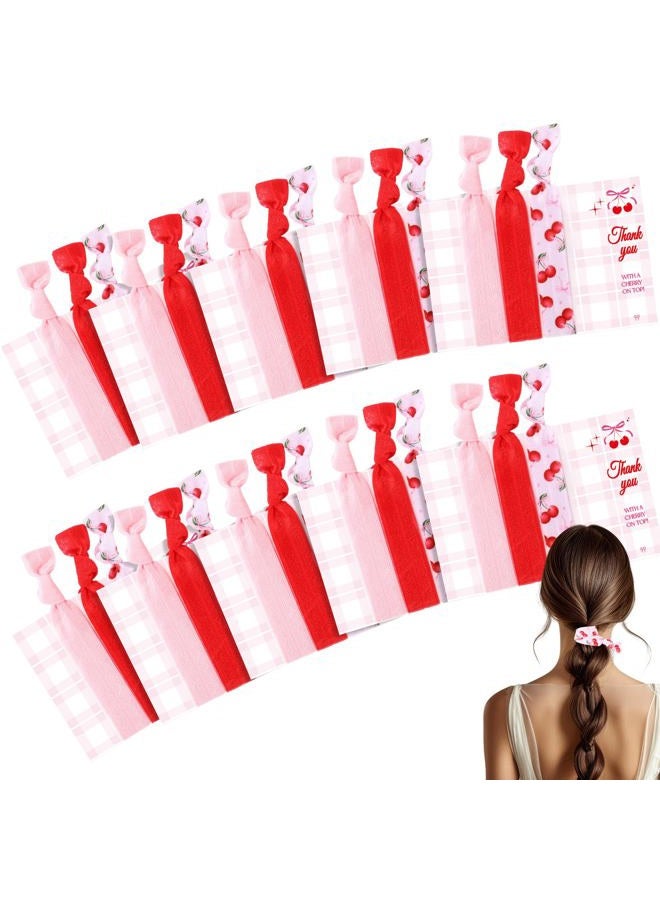 Yuxung 60 Pcs Cherry Elastic Hair Ties Pink Red Cherry Knot Hair Bands, 20 Count Hair Ties Cards, Thank You Gifts for Women, Summer Baby Shower Bachelorette Bridal Shower Party Favors Gift Supplies - Image 1