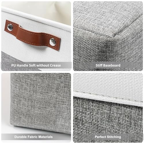 Bagnizer Large Fabric Storage Baskets | 50L Storage Bins, Decorative Linen Closet Baskets with Handles for Organizing, Shelf, Toys, Clothes, Home, Office, Nursery, 17x12x15Inches (Grey&White) - Image 5