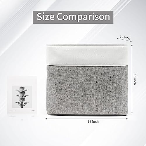Bagnizer Large Fabric Storage Baskets | 50L Storage Bins, Decorative Linen Closet Baskets with Handles for Organizing, Shelf, Toys, Clothes, Home, Office, Nursery, 17x12x15Inches (Grey&White) - Image 3