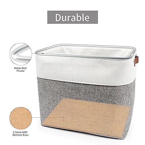 Bagnizer Large Fabric Storage Baskets | 50L Storage Bins, Decorative Linen Closet Baskets with Handles for Organizing, Shelf, Toys, Clothes, Home, Office, Nursery, 17x12x15Inches (Grey&White) - Image 4