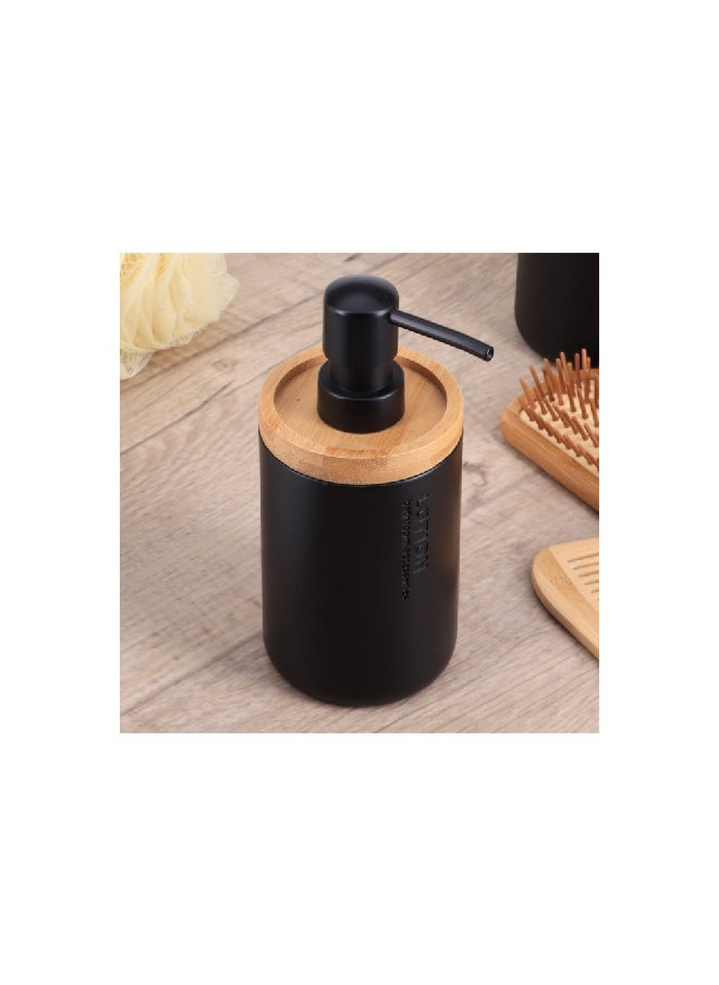 Tendance - Polyresin and Bamboo Liquid Soap Dispenser Matte Black and Brown 280 ml 62101237 - Image 1