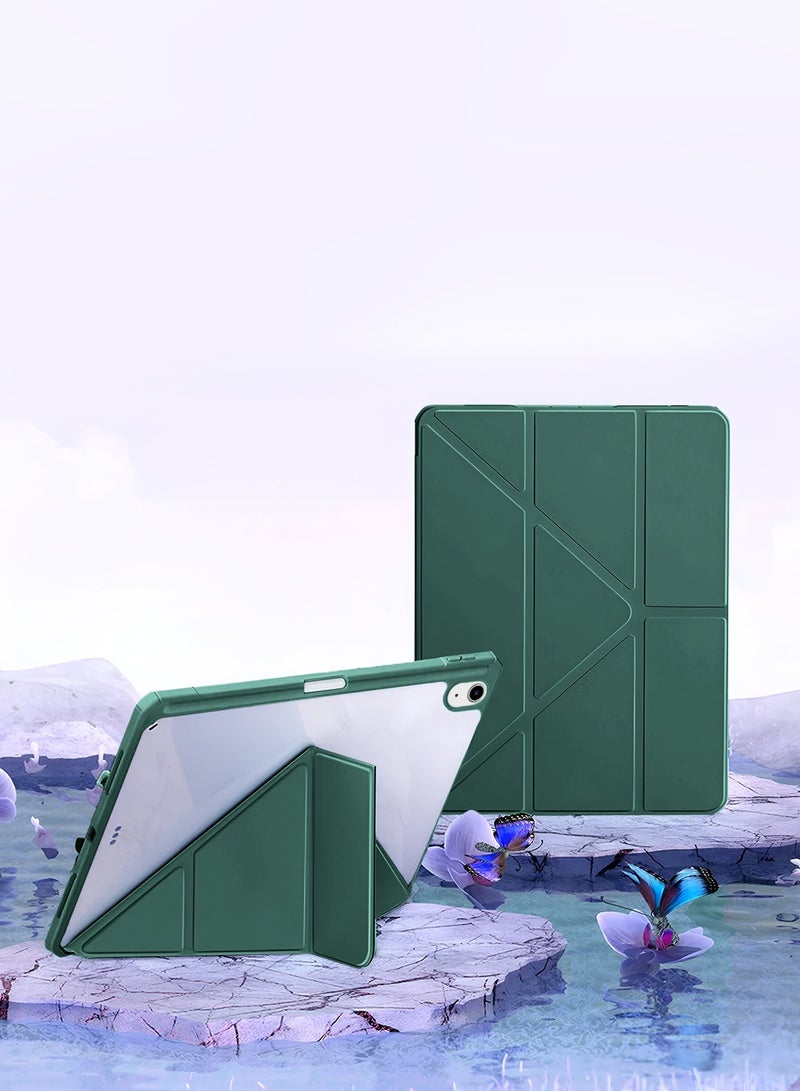 دبليو تيك ابل ايباد اير 2025 (الجيل السابع) M3 13 بوصة Symmetry 360 سلسلة Folio الذكية ملمس جلد الاستيقاظ التلقائي / النوم التلقائي وظهر شفاف مع غطاء حافظة حامل القلم - أخضر غامق - Image 1