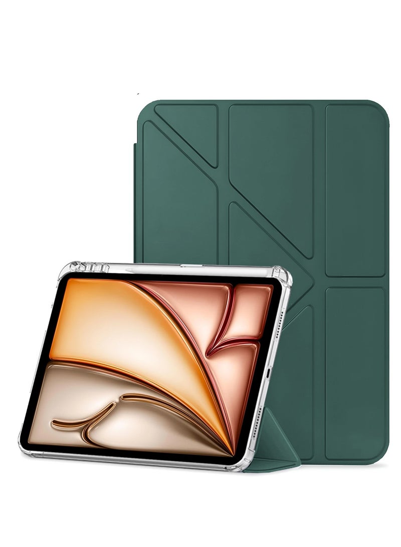 دبليو تيك ابل ايباد اير 2025 (الجيل السابع) M3 13 بوصة Symmetry 360 سلسلة Folio الذكية ملمس جلد الاستيقاظ التلقائي / النوم التلقائي وظهر شفاف مع غطاء حافظة حامل القلم - أخضر غامق - Image 2