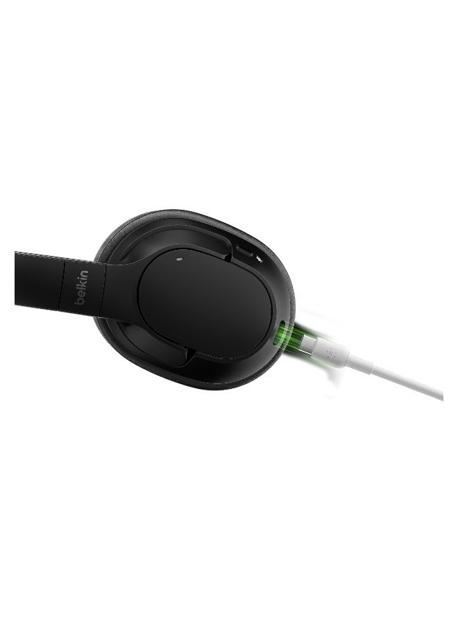 بيلكين سماعات رأس Belkin SoundForm Surround بتقنية Bluetooth، عزل الضوضاء المحيطة، لاسلكية، 60 ساعة متواصلة التشغيل، وسادات أذن لينة للاستخدام مع iPhone وGalaxy وiPad أثناء السفر وفي المنزل والمكتب - سوداء - Image 5