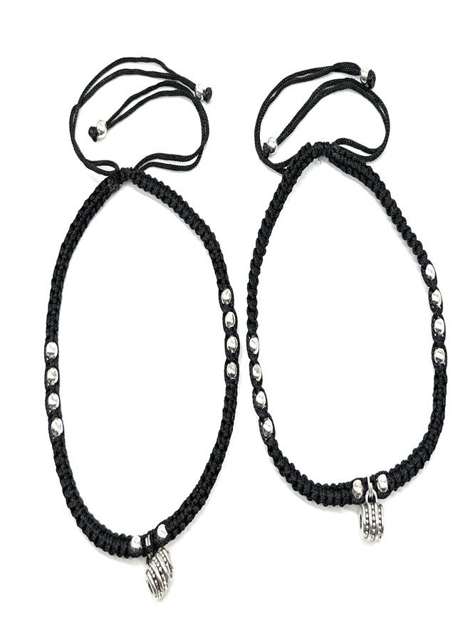 Jyokrish Handmade Black silk dori hanging Dholak Anklet For Women | girls | Nazariya |Payal | Nazar Battu | Pair of 1|free size - Image 2