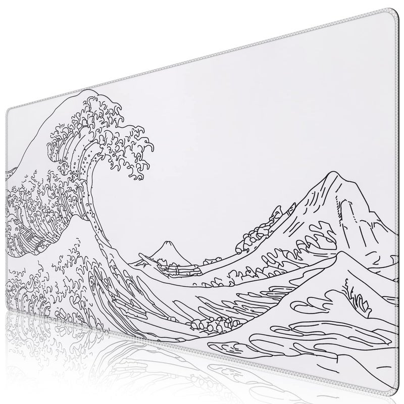 iCasso White Mouse Pad Extended Gaming Mouse Pad 354x157 in Large Stable Rubber Base Mousepad with Stitched Edges Keyboard Mouse Mat Desk Pad for Work Game Office Home - Image 2