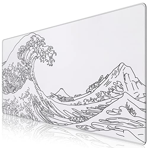 iCasso White Mouse Pad Extended Gaming Mouse Pad 354x157 in Large Stable Rubber Base Mousepad with Stitched Edges Keyboard Mouse Mat Desk Pad for Work Game Office Home - Image 1