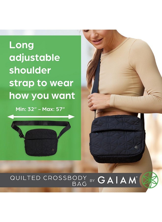 Gaiam Quilted Crossbody Bag Elegant Nylon Quilted Shoulder Bag With Interior And Exterior Pockets For Water Bottle Phone Keys And Adjustable Strap For Overtheshoulder Or Crossbody Style Black - Image 5