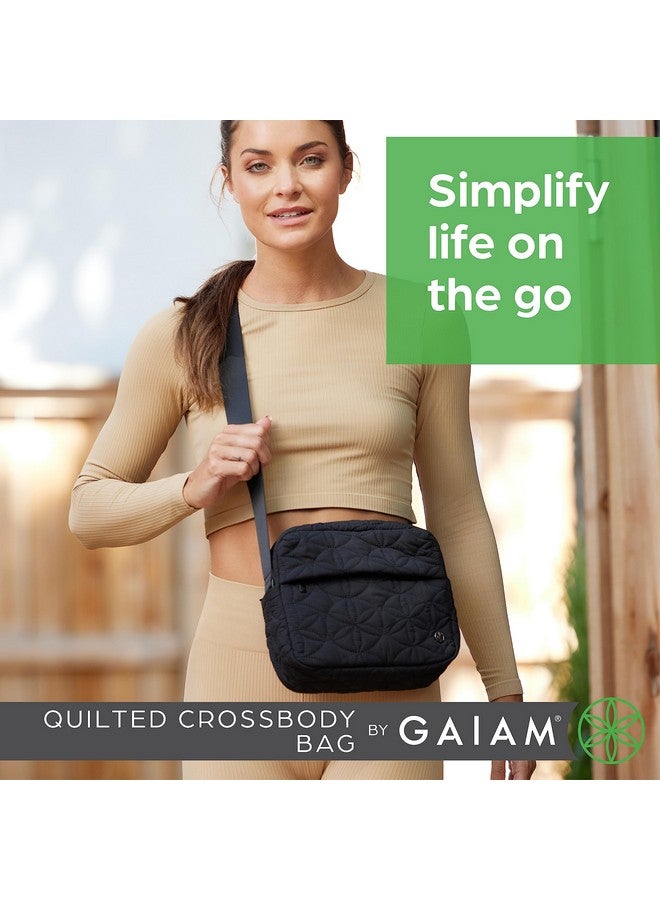 Gaiam Quilted Crossbody Bag Elegant Nylon Quilted Shoulder Bag With Interior And Exterior Pockets For Water Bottle Phone Keys And Adjustable Strap For Overtheshoulder Or Crossbody Style Black - Image 2