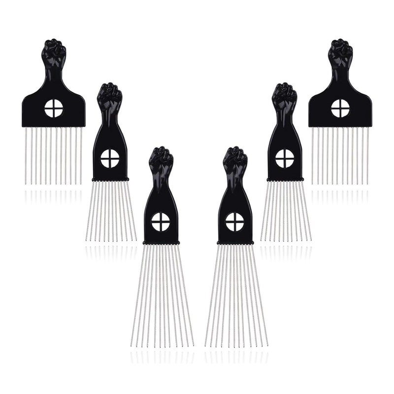 LEADUWAY 6Pcs Afro Picks Metal Hair Combs, 3 Sizes Steel Teeth Hair Pick for Curly, Coily, Natural Hair, Detangling & Styling Comb for Men Women (Black) - Image 1