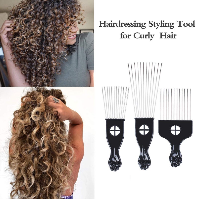 LEADUWAY 6Pcs Afro Picks Metal Hair Combs, 3 Sizes Steel Teeth Hair Pick for Curly, Coily, Natural Hair, Detangling & Styling Comb for Men Women (Black) - Image 4