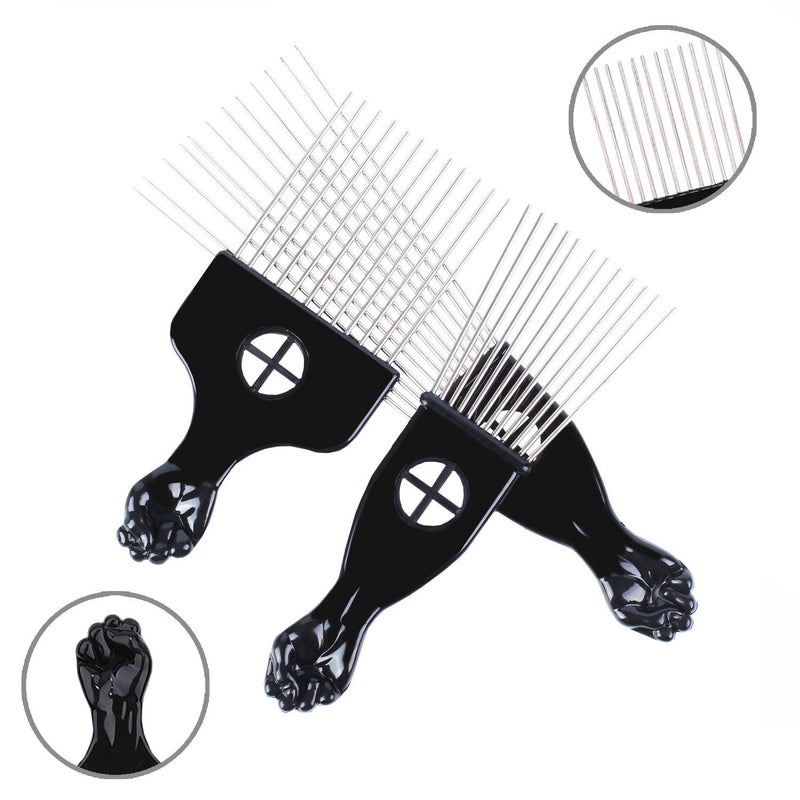 LEADUWAY 6Pcs Afro Picks Metal Hair Combs, 3 Sizes Steel Teeth Hair Pick for Curly, Coily, Natural Hair, Detangling & Styling Comb for Men Women (Black) - Image 5