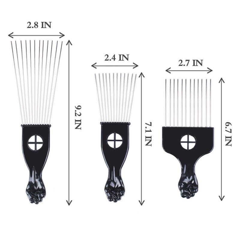 LEADUWAY 6Pcs Afro Picks Metal Hair Combs, 3 Sizes Steel Teeth Hair Pick for Curly, Coily, Natural Hair, Detangling & Styling Comb for Men Women (Black) - Image 2