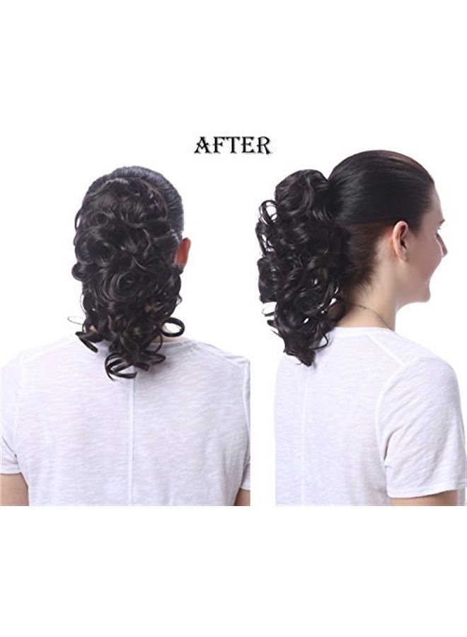 OneDor 12" Synthetic Fiber Natural Textured Curly Ponytail Clip In/On Hair Extension Hairpiece (24H613) - Image 4