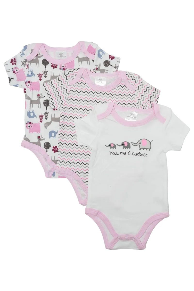 Bambimici Bambimici 3-Piece Short Sleeve Animal Printed Bodysuit for Baby Girl
