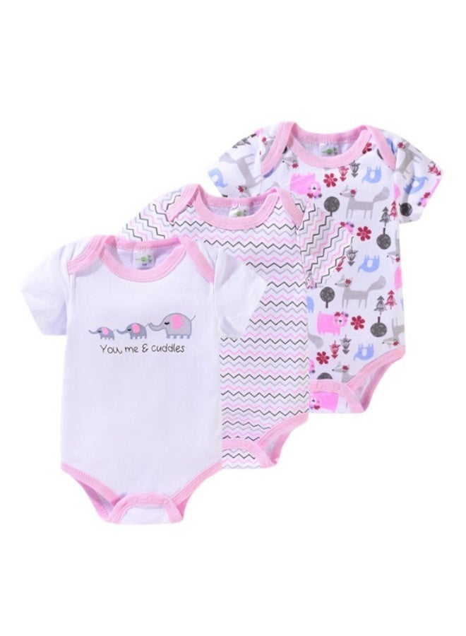 Bambimici 3-Piece Short Sleeve Animal Printed Bodysuit for Baby Girl - Image 1