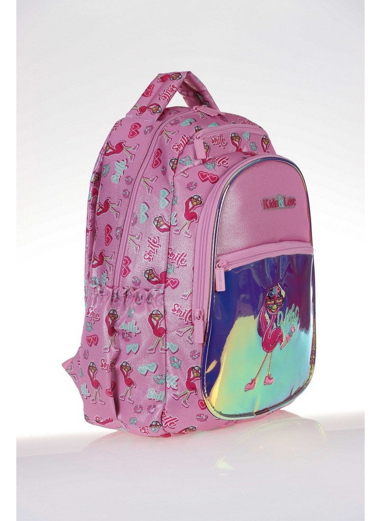 KAUKKO - Kids Love Flamingo School Bag 39X29X16 Mirrored Glitter L5066 - Image 1
