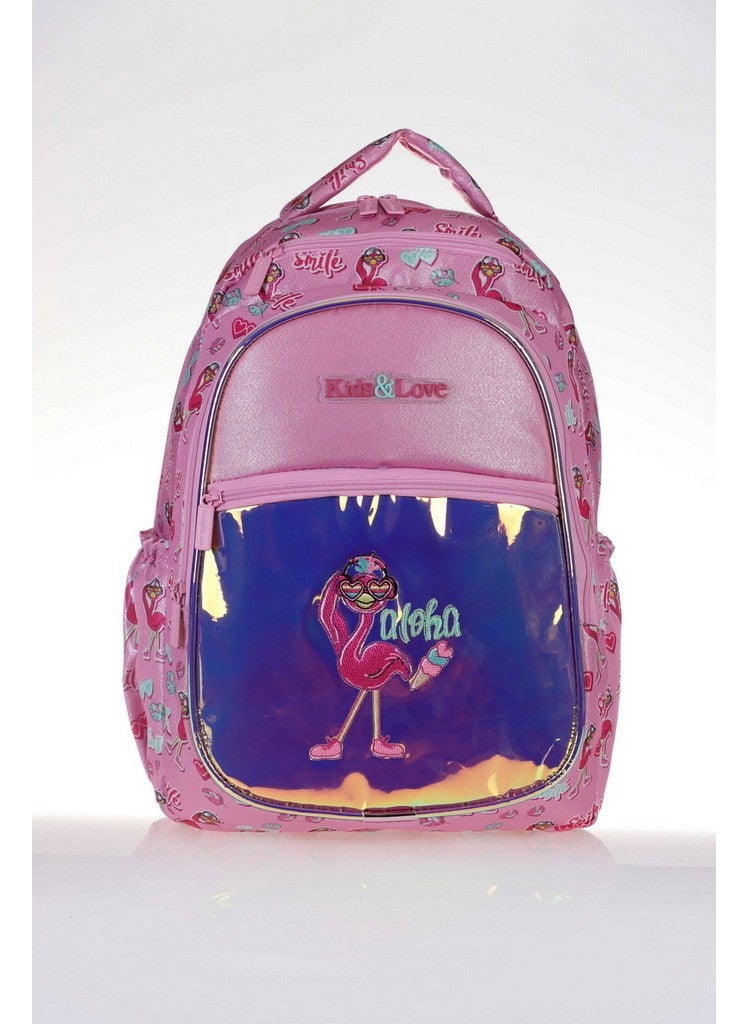 KAUKKO - Kids Love Flamingo School Bag 39X29X16 Mirrored Glitter L5066 - Image 1