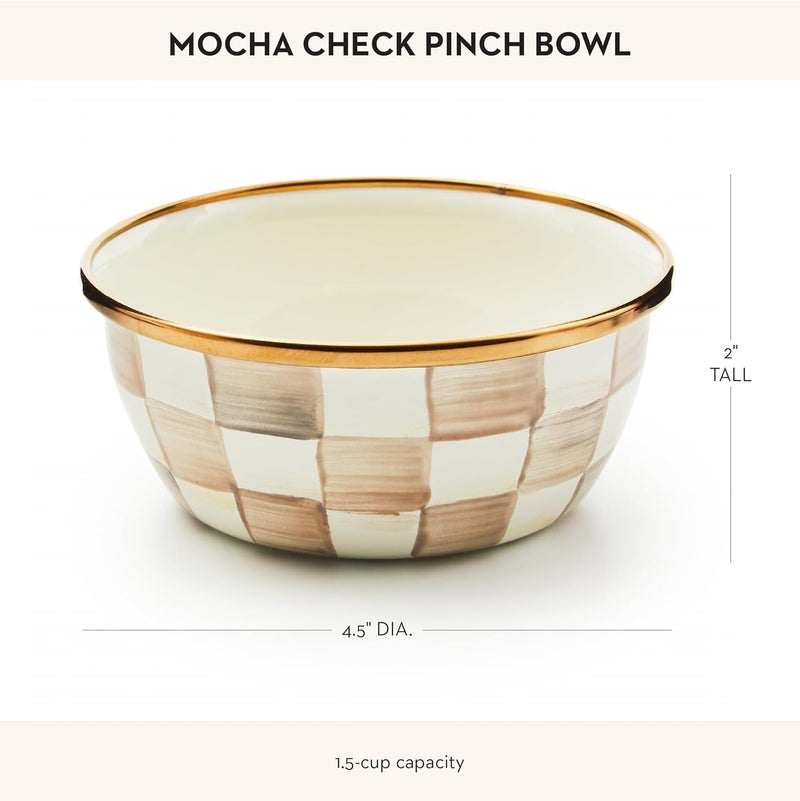 mackenzie childs MACKENZIECHILDS Enamel Pinch Bowl Small Bowl for Kitchen Ingredients 15Cup Capacity BrownandWhite Mocha Check - Image 4