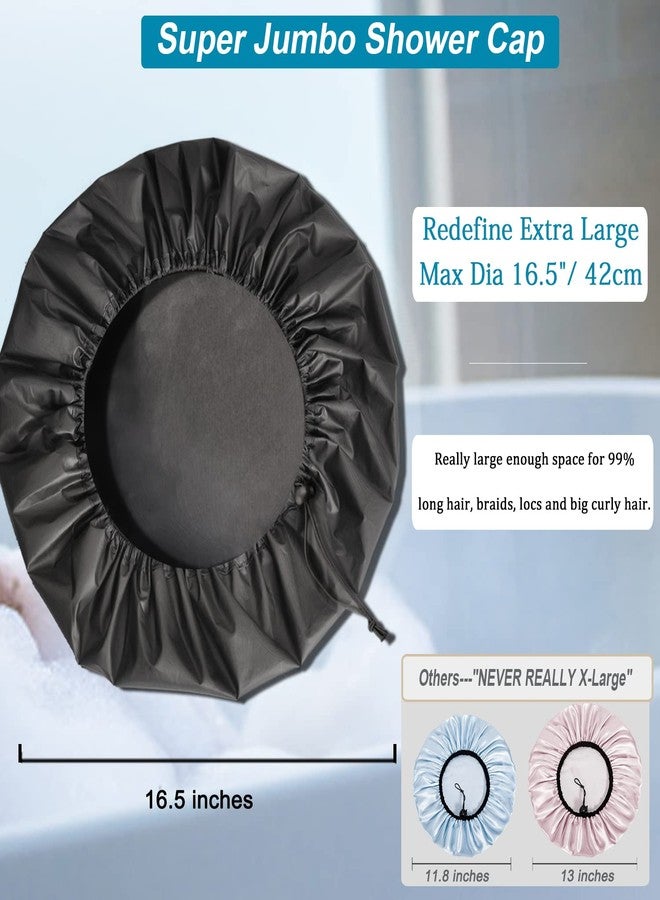 Sheomern 3 Pcs Super Jumbo Adjustable Satin Lined Shower Caps for Long Hair & Braids, Extra Extra Large Shower Cap for Women & Men, XXL Shower Cap with Waterproof Edge for Dreadlocks, Locs (Black) - Image 2