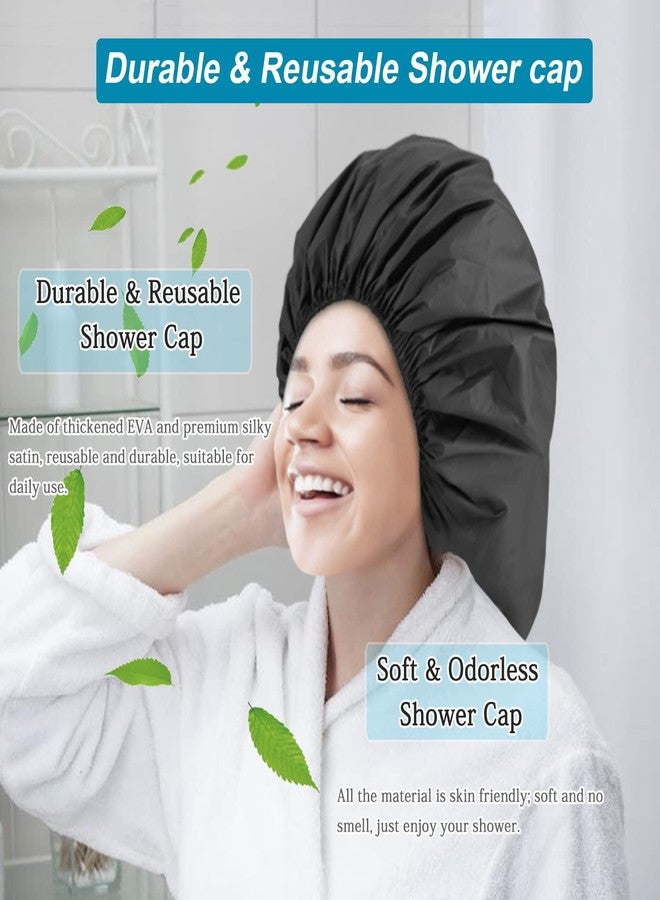Sheomern 3 Pcs Super Jumbo Adjustable Satin Lined Shower Caps for Long Hair & Braids, Extra Extra Large Shower Cap for Women & Men, XXL Shower Cap with Waterproof Edge for Dreadlocks, Locs (Black) - Image 4