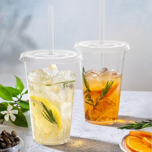 Dealusy 100 Pack - 20 oz Clear Plastic Cups with Lids and Straws, Sturdy & Food Safe Iced Coffee Cups with lids, Disposable Plastic Smoothie Cups for Cold Drinks - Image 5