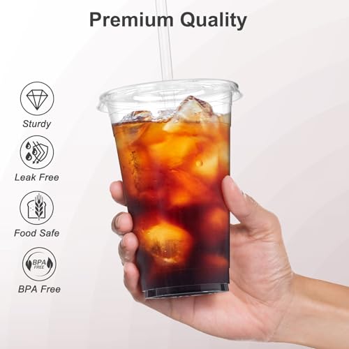 Dealusy 100 Pack - 20 oz Clear Plastic Cups with Lids and Straws, Sturdy & Food Safe Iced Coffee Cups with lids, Disposable Plastic Smoothie Cups for Cold Drinks - Image 3