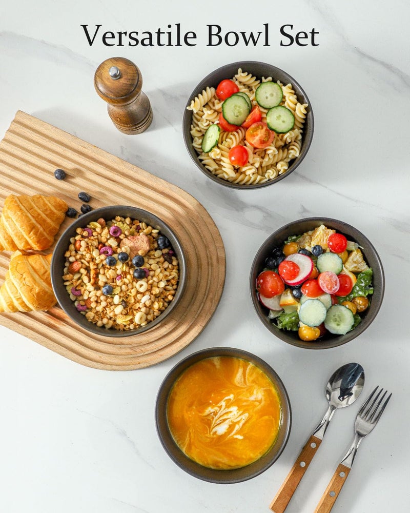 Tikooere Cereal Bowls, 24 oz Soup Bowls Set of 4, Ceramic Bowls Set for Salad, Fruit, Breakfast, Dessert, Stoneware Bowls for Kitchen, Dishwasher & Microwave Safe, Matte Black - Image 5