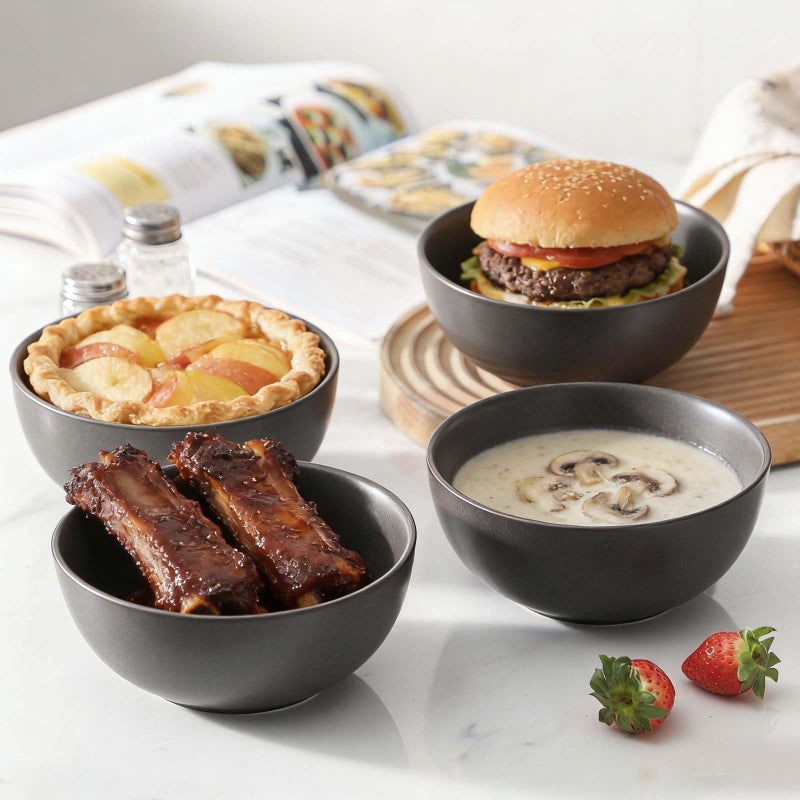 Tikooere Cereal Bowls, 24 oz Soup Bowls Set of 4, Ceramic Bowls Set for Salad, Fruit, Breakfast, Dessert, Stoneware Bowls for Kitchen, Dishwasher & Microwave Safe, Matte Black - Image 2