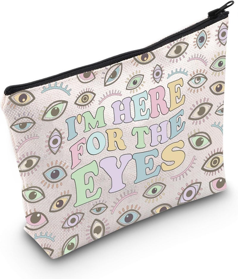 WCGXKO WCGXKO Novelty Optometry Gift I’m Here For The Eyes Zipper Pouch Makeup Bag for Optometrist (B-For The Eyes), beige
