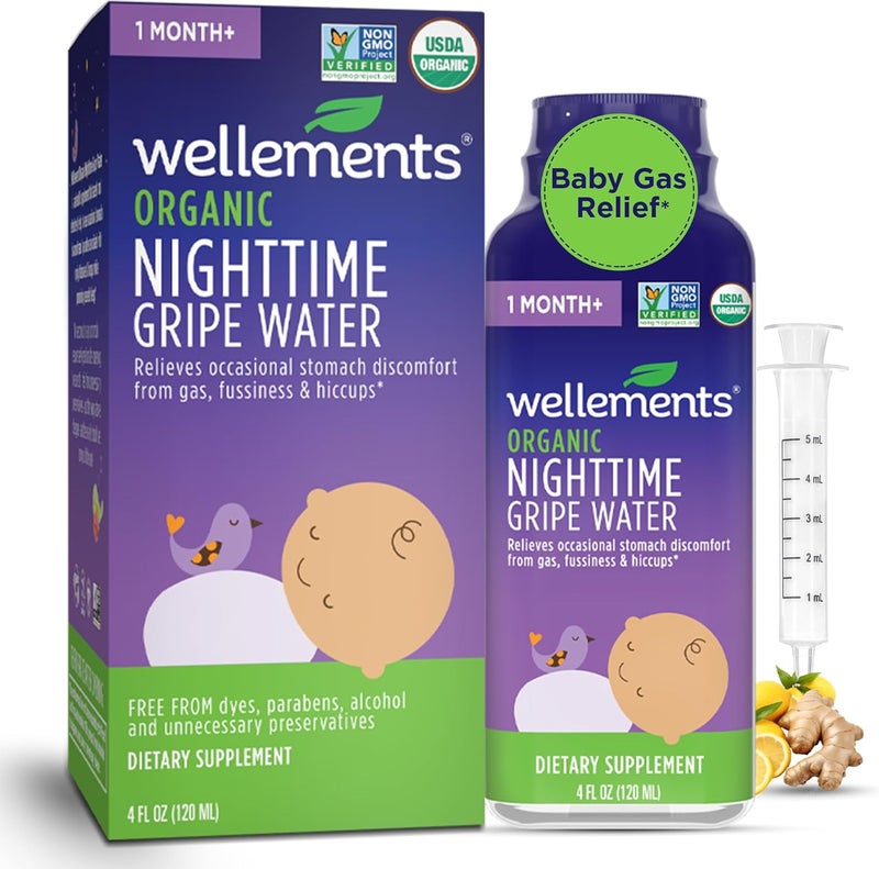Wellements Organic Nighttime Gripe Water for Babies 1 Month 4 Fl Oz  Baby Gripe Water for Bedtime Relief Gas Colic  Fussiness  Herbs Promote a Peaceful Nights Sleep  USDA Certified  Non GMO - Image 1
