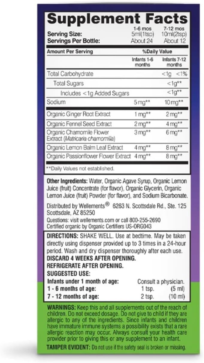 Wellements Organic Nighttime Gripe Water for Babies 1 Month 4 Fl Oz  Baby Gripe Water for Bedtime Relief Gas Colic  Fussiness  Herbs Promote a Peaceful Nights Sleep  USDA Certified  Non GMO - Image 2