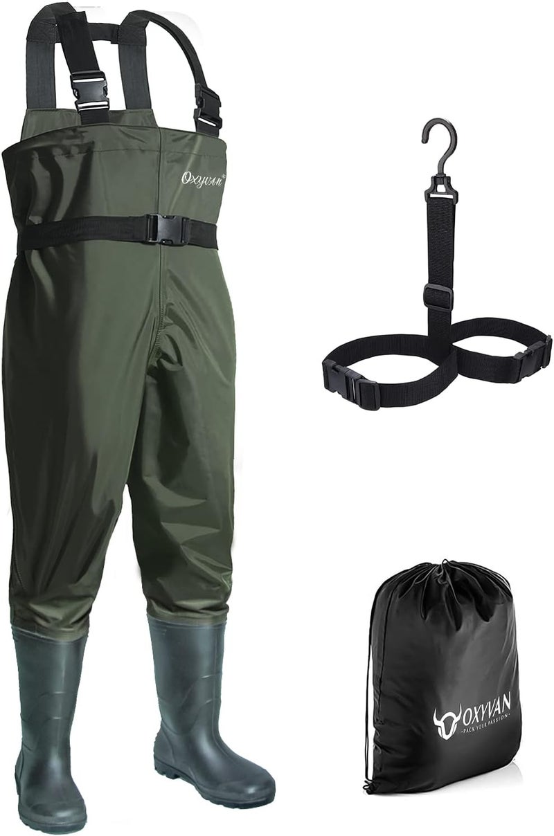 OXYVAN Store Chest Waders with Boots for Men & Women, Nylon/PVC Lightweight Fishing Wader with Boots Hanger - Image 1