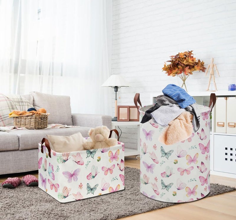 HKEC Rectangle Pink Butterfly Storage Basket with Handles, Collapsible Storage Bin, Books Box, Gift Basket(Pink Butterfly) - Image 5